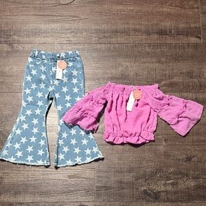 NWT Pink Off-Shoulder Top with Star Flare Jeans